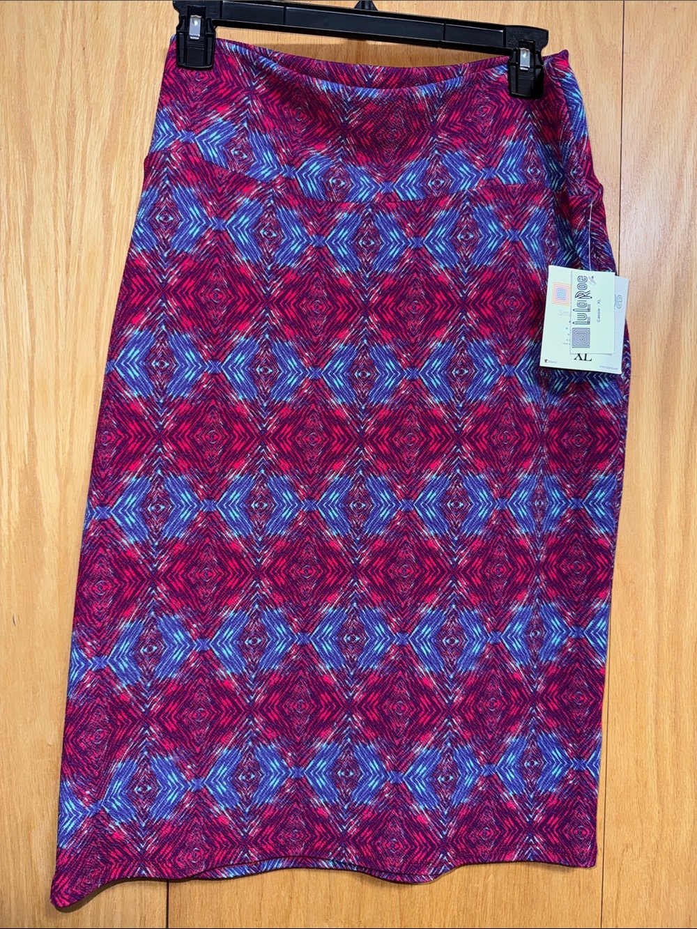 LuLaRoe Cassie Red, Purple & Blue Geometric Pencil Skirt